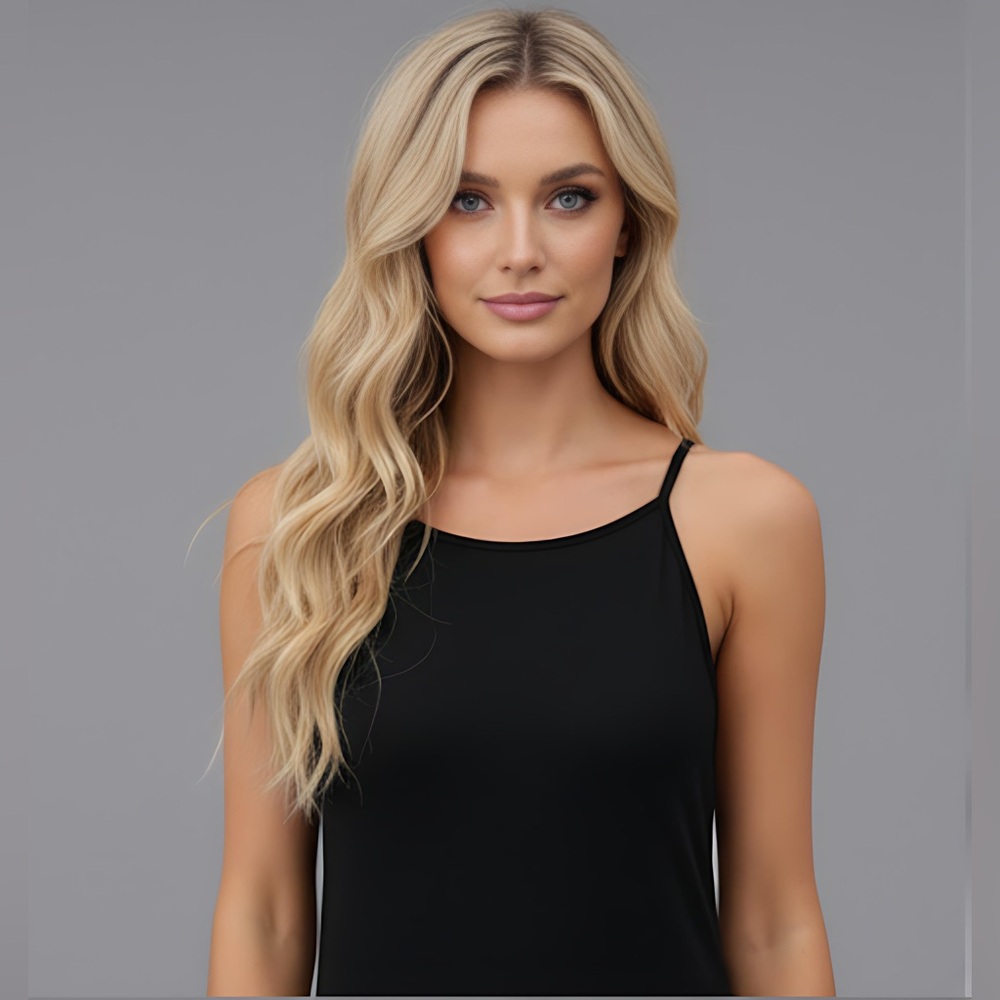 Black Curved Hem Cami Dress - Picture 2 of 8